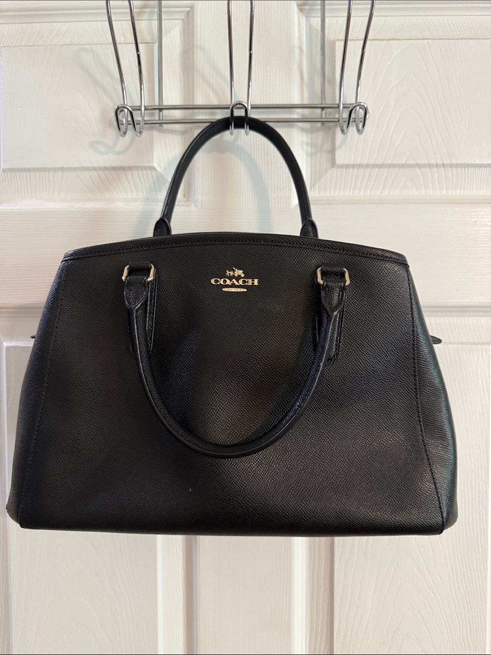 Coach Black Pebbled Leather Satchel with Gold Logo